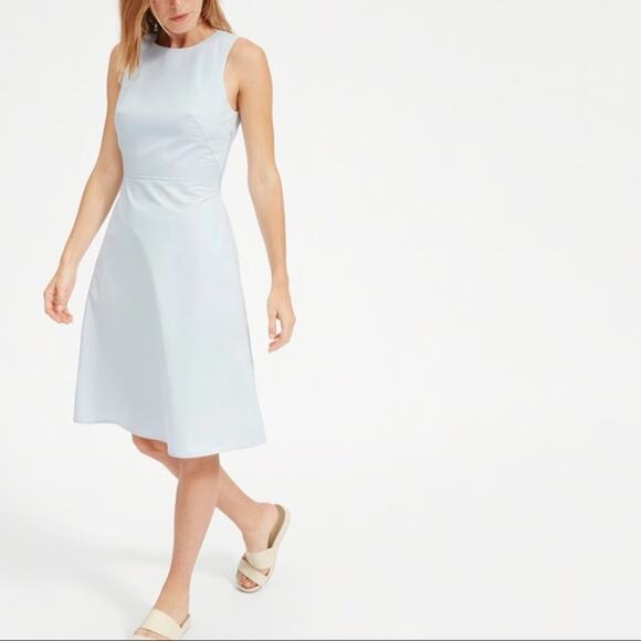 Everlane Women's The Clean Cotton Twist-Back Fit & Flare Dress Blue Size 8 - Picture 1 of 10